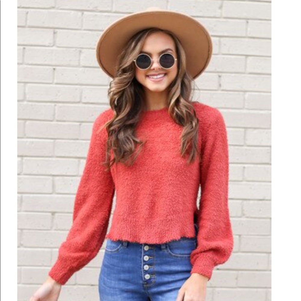 Holly Balloon Sleeve Fuzzy Knit